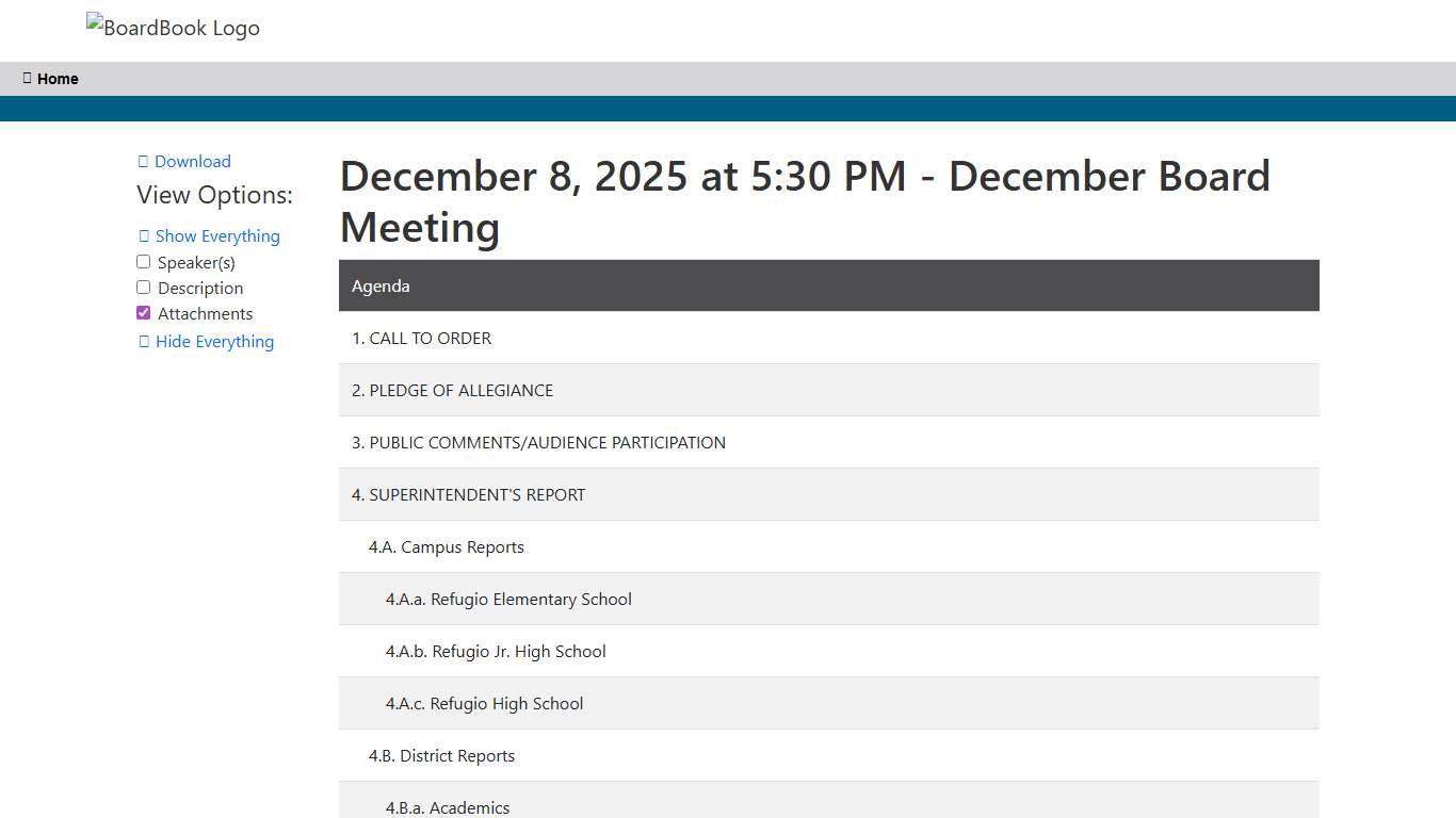 Public Meeting Agenda: December 8, 2025 at 5:30 PM - December Board Meeting - BoardBook Premier